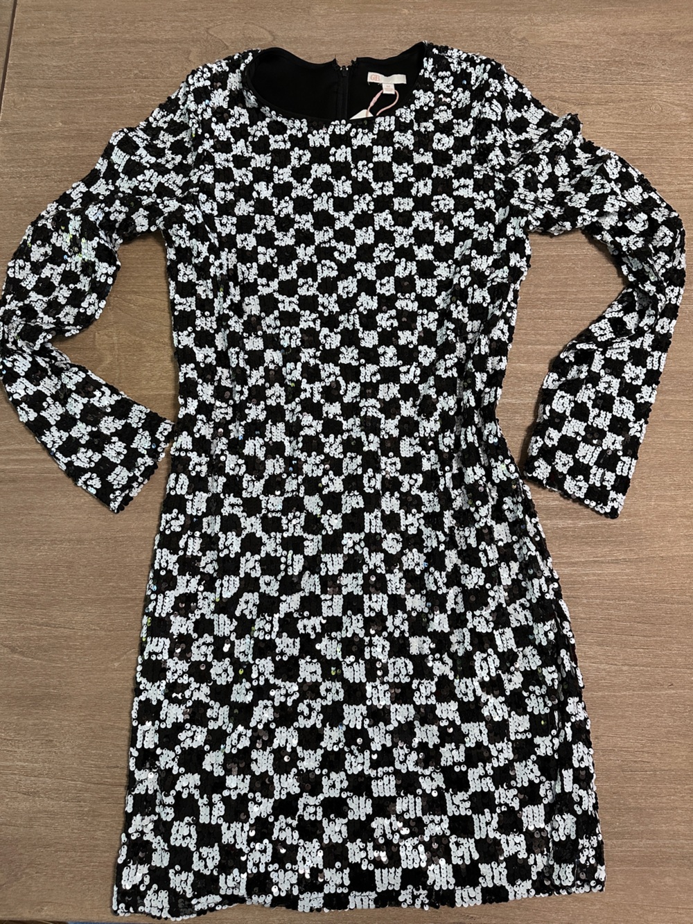 Gianni Bini Black and White Checkered Sequins Dress